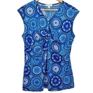 Dress Barn Shades of Blue Geometric Pattern Twist Front Sleeveless V-Neck XL